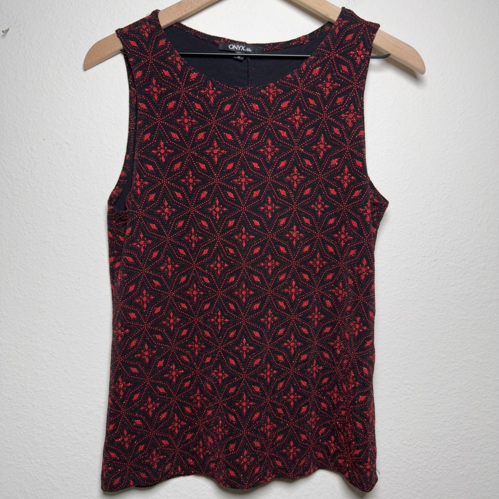 Onyx Nite Women Fairy Grunge Tank Top Medium Red Black Glitter Whimsigoth